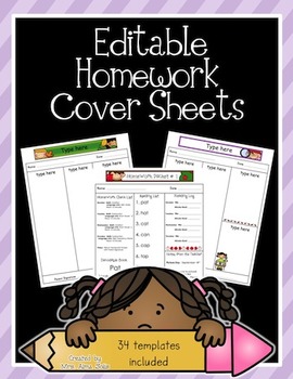Preview of Editable Homework Covers Set 2