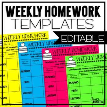 Preview of Editable Weekly Homework and Assignment Templates