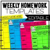Editable Weekly Homework and Assignment Templates