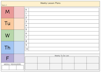 Preview of Editable Weekly Lesson Plan Template for Special Areas