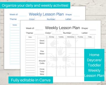 Preview of Editable Weekly Lesson Plan for Home Daycare/ Toddler-Preschool Lesson Plan