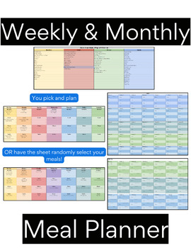 Preview of Editable Weekly & Monthly Meal Planner
