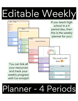 Preview of Editable Weekly Planner - High School - 4 Periods