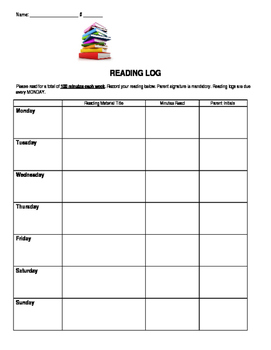 Editable Weekly Reading Log by Jenkins 5th grade | TPT