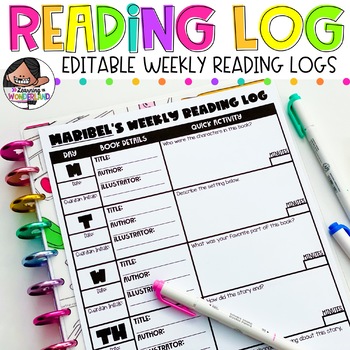 Preview of Editable Weekly Reading Log With Quick Comprehension Checks and Summary