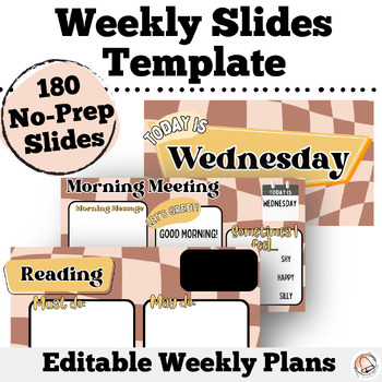 Preview of Editable Weekly Slides Template | Retro Neutral Morning Meeting Agenda Slides