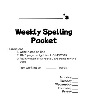 Preview of Editable Weekly Spelling Packet 