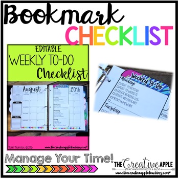 Preview of Editable Weekly To-Do Bookmark Checklist