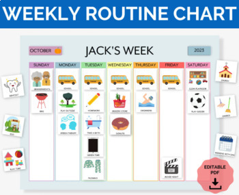 Preview of Editable Weekly Visual Routine Chart with Cards Schedule for Kids