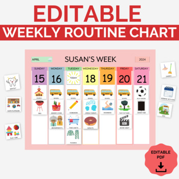 Preview of Editable Weekly Visual Routine Chart with Cards Schedule for Kids