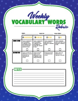 Preview of Editable Weekly Vocabulary Words Rubric - DOK 1 (student-friendly language)