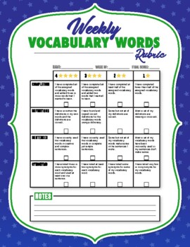 Preview of Editable Weekly Vocabulary Words Rubric - DOK 2 (student-friendly language)