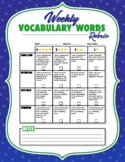 Editable Weekly Vocabulary Words Rubric - DOK 2 (student-f