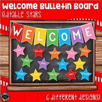 Preview of Editable Welcome Back to School Banner with Stars Bulletin Board Set