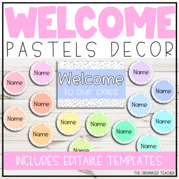 Editable Pastel Rainbow Door Decor, Welcome Sign and Name Label Display