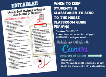 Preview of Editable - When to keep students in class vs when to send to the nurse - Canva