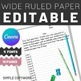 Editable Wide Ruled Lined Notebook Paper, Writing Paper Te
