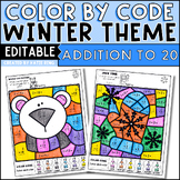 Editable Winter Color By Code Addition Worksheets - Mornin