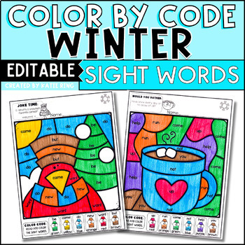 Preview of Editable Winter Color by Code Sight Word Practice Morning Work Activities