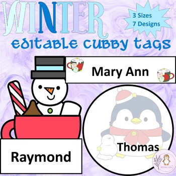 Preview of Editable Winter Cubby Tags Coat Hook and Locker Name Labels Classroom Décor