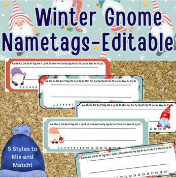 Preview of Editable Winter Gnome Name Tags For Students