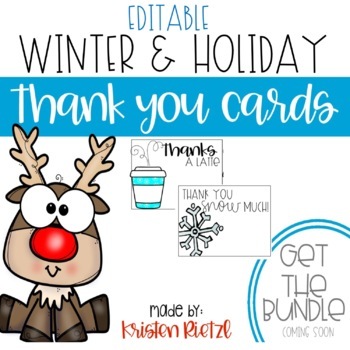 Preview of Editable Winter Holiday Thank you cards