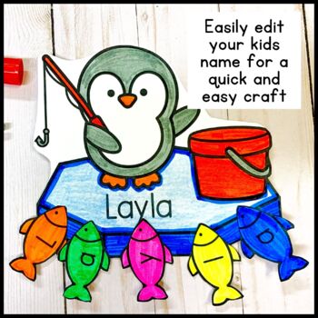 Editable Winter Name Crafts Fishing Penguin Craft by Preschool Packets