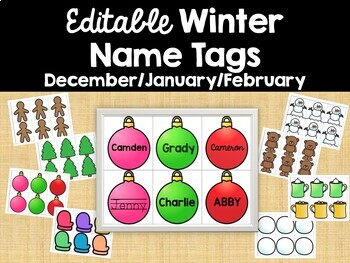 Preview of EDITABLE Winter Name Tags/Gift Tags for Toddlers, PreK, Early Childhood, Elem.