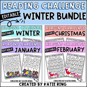 Preview of Editable Winter Reading Challenge Bundle - Monthly Book Logs