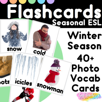 Preview of Editable Winter Seasonal Vocabulary Photo Picture Cards ESL ELL SPED