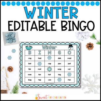Preview of Editable Winter Bingo Game Template | Phonics Activity Review Game