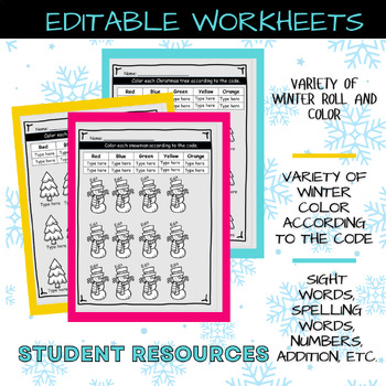 Preview of Editable Winter Sight word worksheet