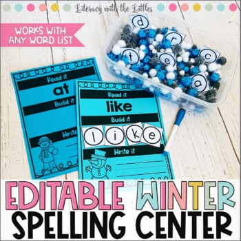 Preview of Editable Winter Spelling Words Center  Word Building, Name Writing, Sight Words