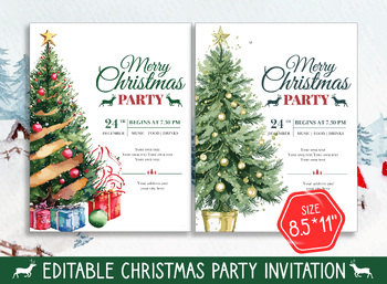 Preview of Editable Winter and Christmas Invitations, 2 Designs+2 Sizes (8.5"x11" & 5"x7")