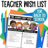 Classroom Wish List Template for Teachers Back to School F