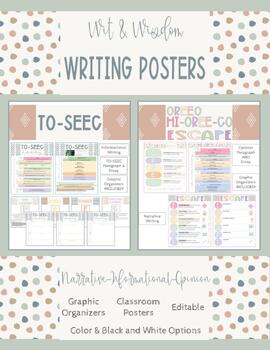 Preview of Editable Wit & Wisdom Writing Posters Color and B&W ToSEEC OREO ESCAPE gr.3-5