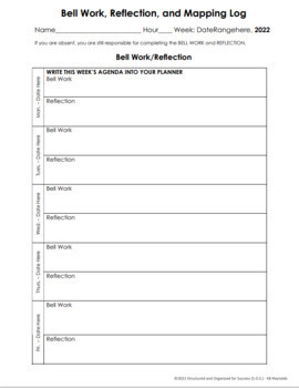 Preview of Editable Word Bell Ringers/Work, Exit Ticket/Reflections, and Mapping Worksheet