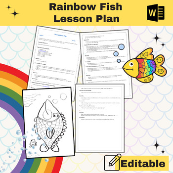 Preview of Editable Word Lesson Plan: The Rainbow Fish Reading & Emotional Awareness.