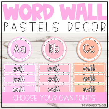 Preview of Editable Word Wall | Spotty Pastel Rainbow Classroom Decor