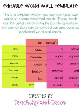 Editable Word Wall Template by Teaching and Tacos | TpT