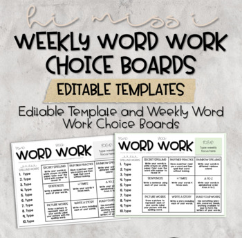 Preview of Editable Word Work Choice Board Template