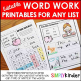 Editable Word Work Printables for Any List