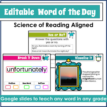 Preview of Editable Word of the Day Slides - Science of Reading Vocabulary 