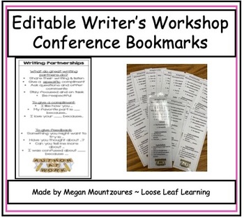Preview of Editable Writer's Workshop Conference Bookmarks