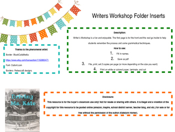 Preview of Editable***  Writers Workshop Folder Inserts