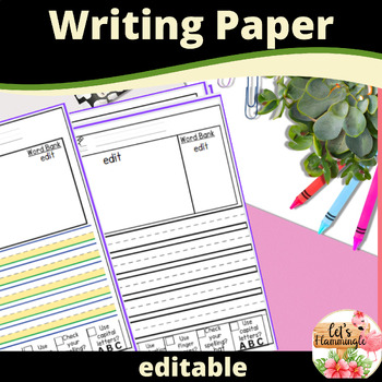 Preview of Editable LinedWriting Paper with Picture Box Daily Journal Writing and word bank