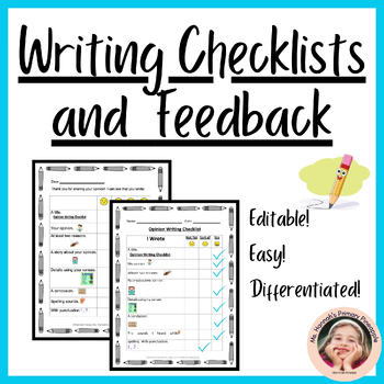 Preview of Editable Elementary Writing Revision Checklists and Assessment Feedback Bundle