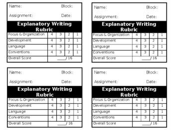 Preview of Editable Writing Rubrics