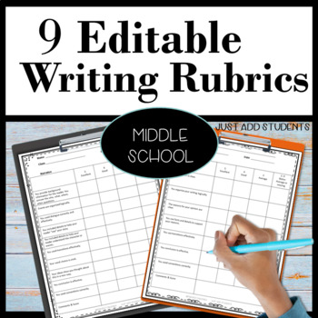 Preview of Editable Writing Rubrics for Middle School 