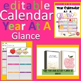 Editable Year At A Glance- Teacher Planner